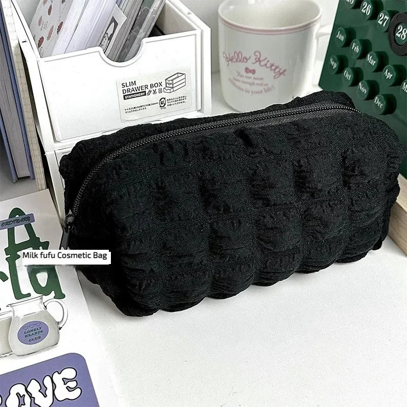 Solid Color Pillow Makeup Bag – Zipper Cosmetic Pouch & Pencil Case Polyester Travel Organizer