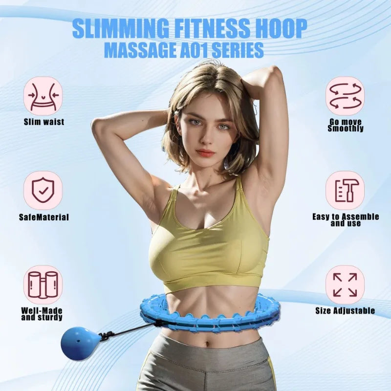 Adjustable Weighted Hula Hoop - 24-Segment Fitness Hoop with Silicone Gravity Ball, Fits up to 47 in (120 cm) Waist, Silent Massage Rollers for Home Workout