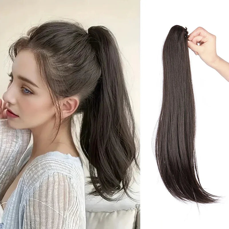 Clip-In Long Straight Ponytail Extension - 120g Synthetic High-Heat Fiber Claw Clip