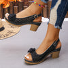 Women's Floral Cutout Mid Block Heel Sandals - Pointed Toe, Buckle Ankle Strap, Comfortable Latex Foam Insole