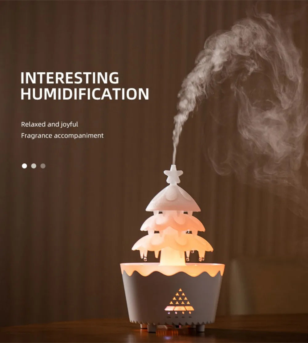 Remote-Controlled Aroma Diffuser Humidifier with RGB Night Light – UFO, Raindrop & Christmas Tree Designs for Home & Office