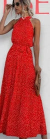 Summer Floral Halter Lace-Up Maxi Dress – Sleeveless Ankle-Length Beach Casual