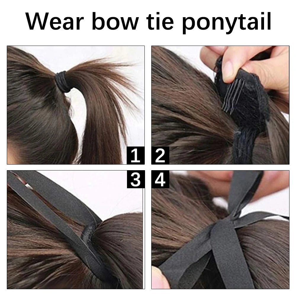 Wrap-Around Clip-In Ponytail Hair Extension 22-34 in (56-86 cm) Long Straight Heat-Resistant Synthetic Blonde Brown