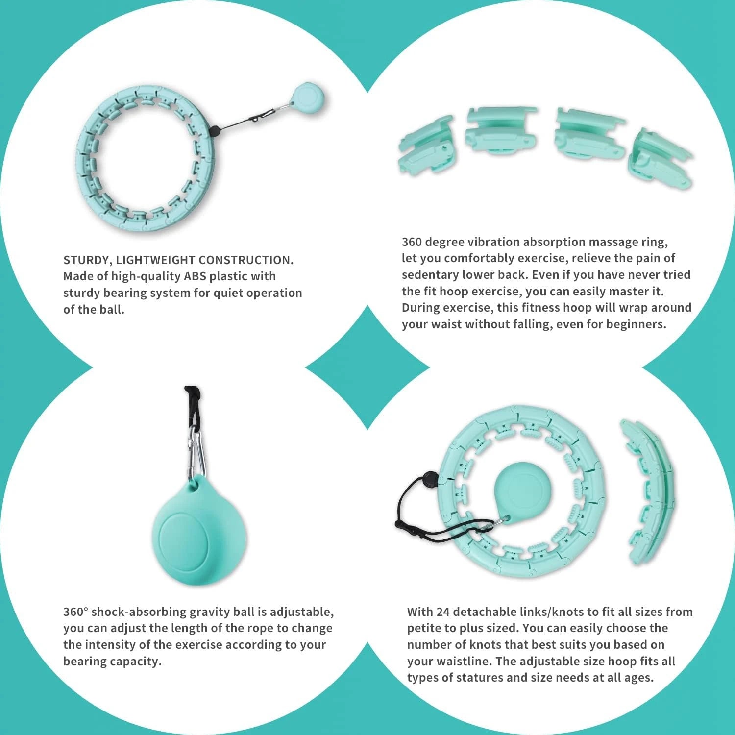 Weighted Hula Hoop for Adults - 24 Detachable Segments, Pink | Waist Training & Home Fitness