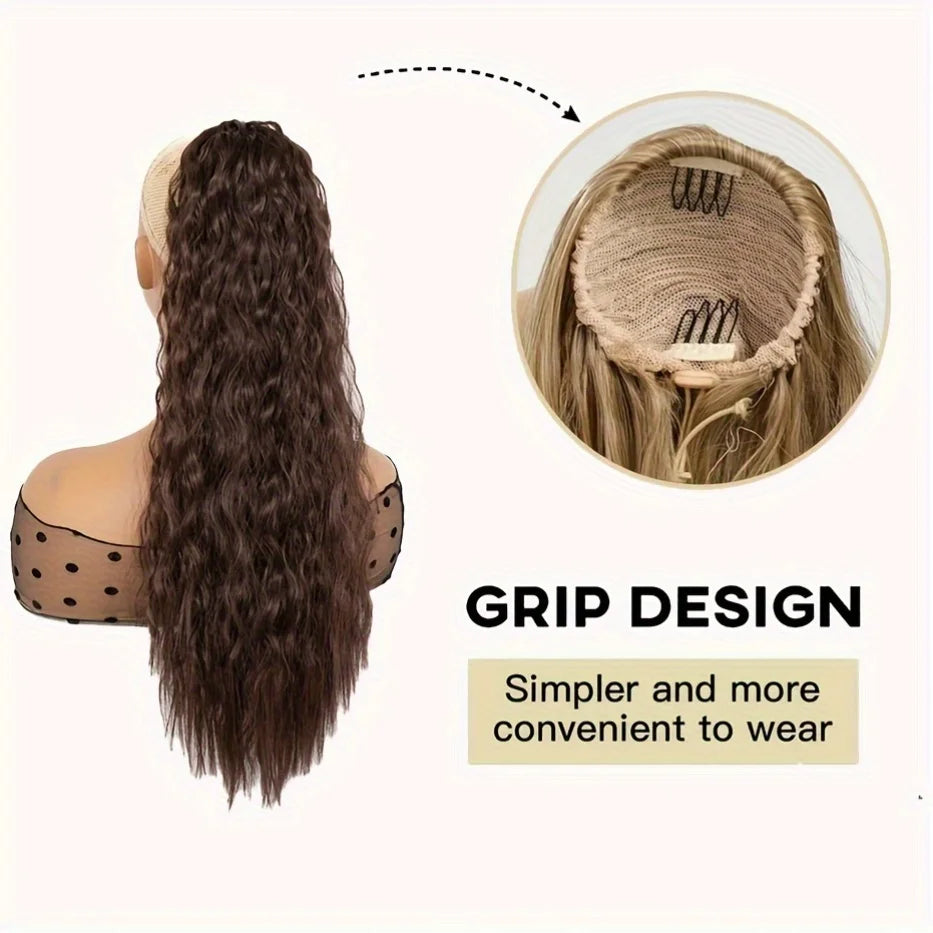 22-Inch (56 cm) Curly Drawstring Ponytail Extension for Women - Long Kinky Curly Clip-In Synthetic Hairpiece