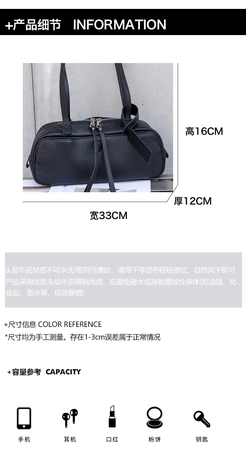 Women's Top-Grain Genuine Leather Hobo Shoulder Bag, Large Vintage Bowling Tote for Office and Everyday