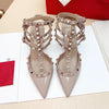 Women's Gladiator High-Heel Sandals - Black Patent Leather 3-Strap Ankle Strap Rivet Designer Heels