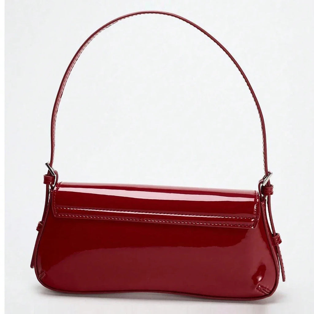Patent Leather Retro Baguette Shoulder Bag – Elegant Underarm Bag for Work & Everyday