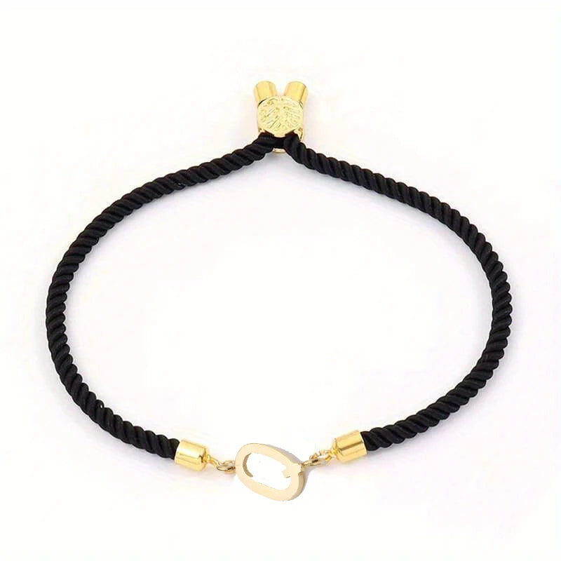 Black Letter Bead Rope Bracelet for Women – Simple Classic Hand-Knot Rope Jewelry with Stainless Steel Accent