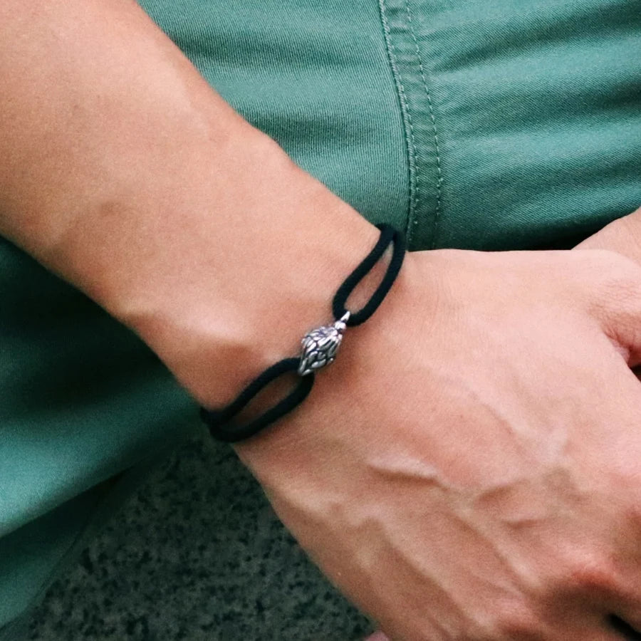 Gothic Lion Head Stainless Steel & Red String Bracelet - Handmade Adjustable Men's Punk Hip Hop Gift