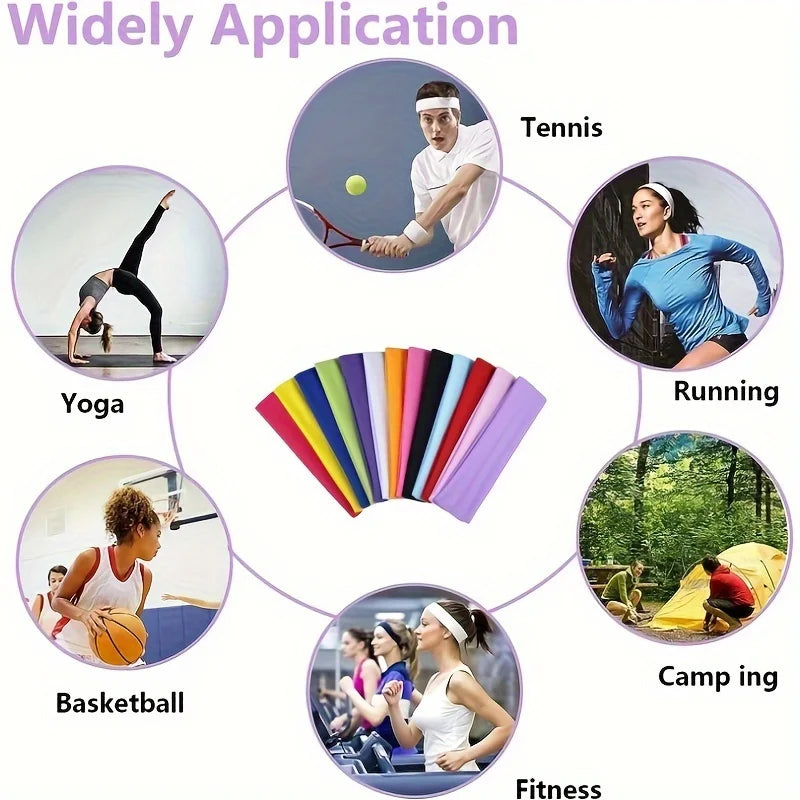 10-Pack Elastic Sports Headbands for Women - Non-Slip Stretchy Candy-Colored Sweatbands for Yoga, Running & Fitness
