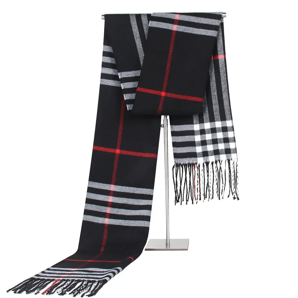 Faux Cashmere Plaid Scarf, Warm Winter Shawl, Unisex Large 180 x 30 cm (71 x 12 in)