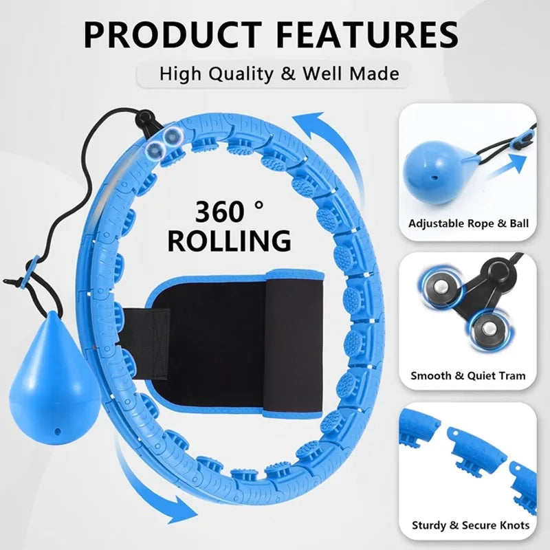 Adjustable Weighted Hula Hoop - 24-Segment Fitness Hoop with Silicone Gravity Ball, Fits up to 47 in (120 cm) Waist, Silent Massage Rollers for Home Workout