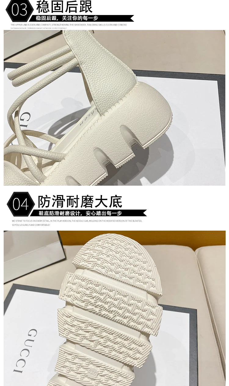 Women's Woven Ankle-Strap Mid Heel Sandals — Thick Sole Summer Clogs