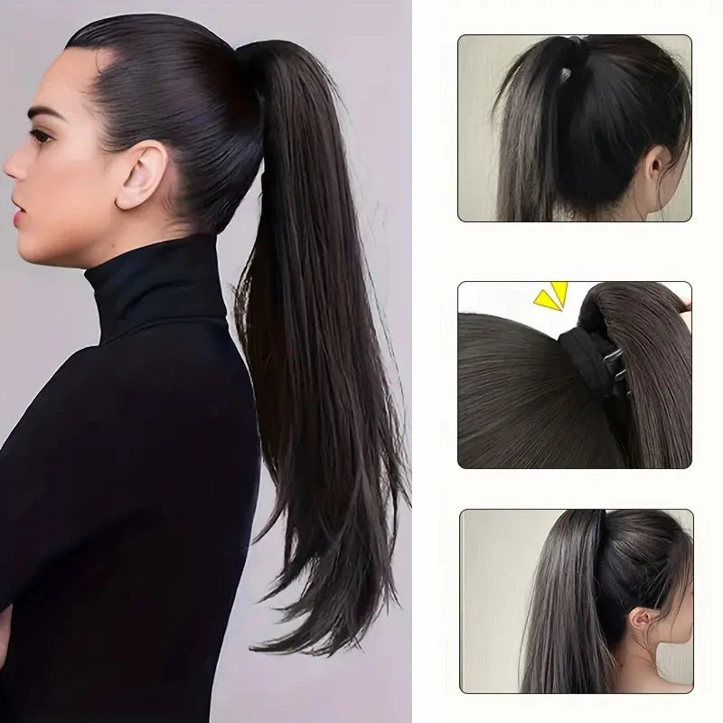 Clip-In Long Straight Ponytail Extension - 120g Synthetic High-Heat Fiber Claw Clip