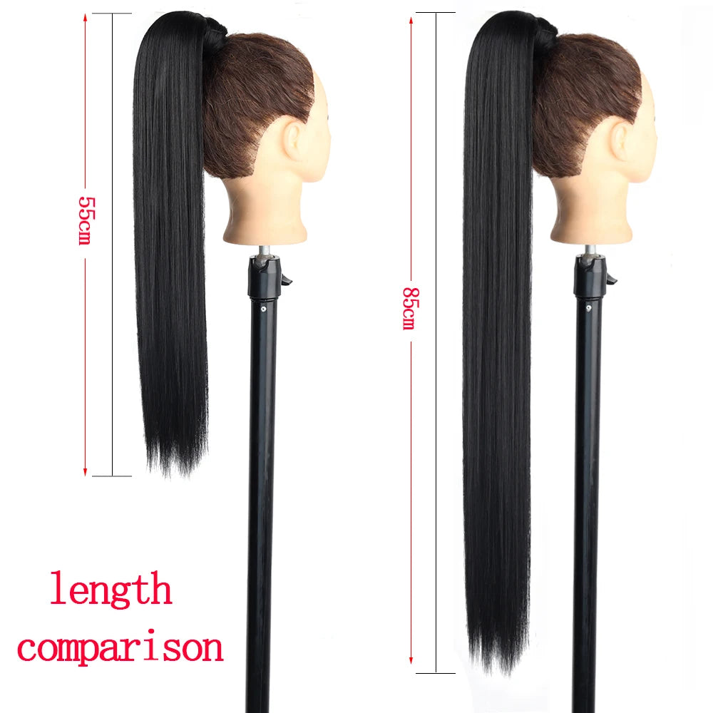 34-Inch (86 cm) Clip-In Synthetic Ponytail Hair Extension — Blonde Wrap-Around Long Straight Hairpiece