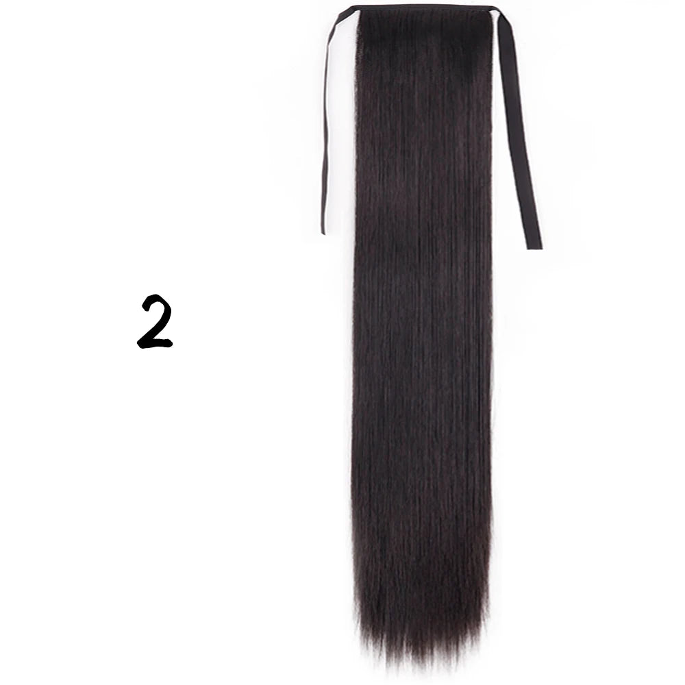 Wrap-Around Clip-In Ponytail Hair Extension 22-34 in (56-86 cm) Long Straight Heat-Resistant Synthetic Blonde Brown