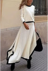 Women’s Two-Piece Patchwork Shirt & Maxi Skirt Set — Long Sleeve Elegant Office Outfit for Spring/Autumn