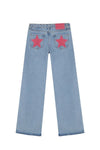 Harajuku Y2K White Wide-Leg Jeans for Women Five-Point Star Embroidery Gothic Mid-Waist Casual Trousers