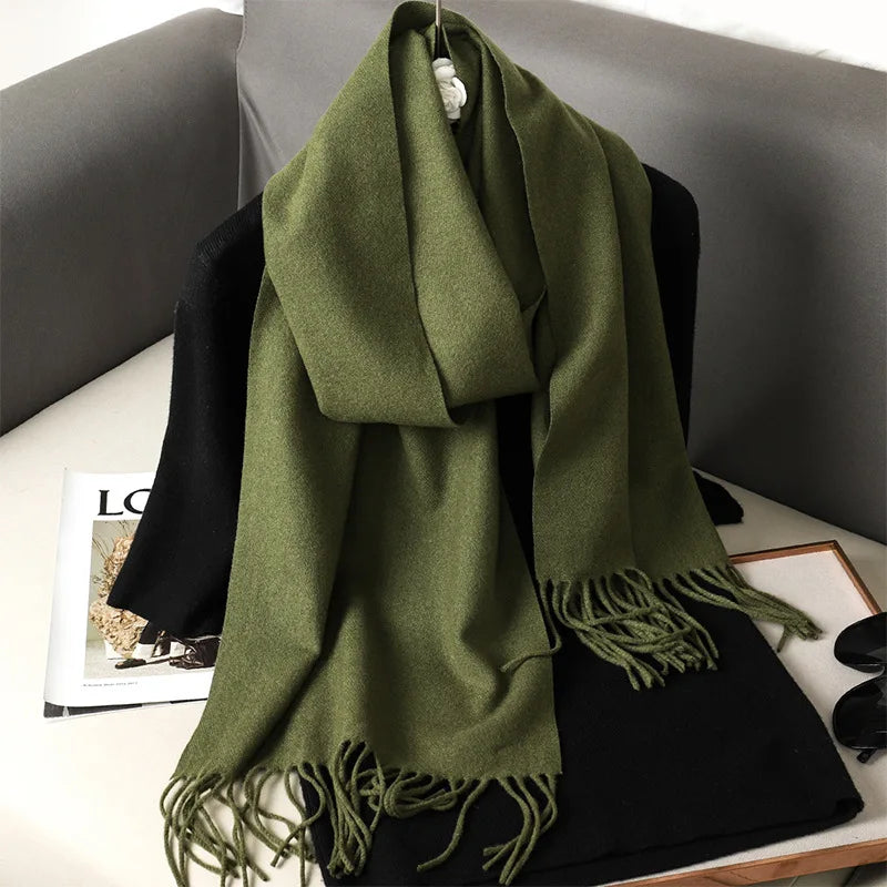 Women's Winter Scarf, Thick Cashmere-Look Pashmina Shawl with Tassels, Windproof Wrap, 175+ cm (69+ in) — 62 Colors