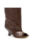 Women's Peep Toe Knee-High Boots Slip-On, Thick High Heels with Statement Heel, Microfiber Upper — Large Sizes