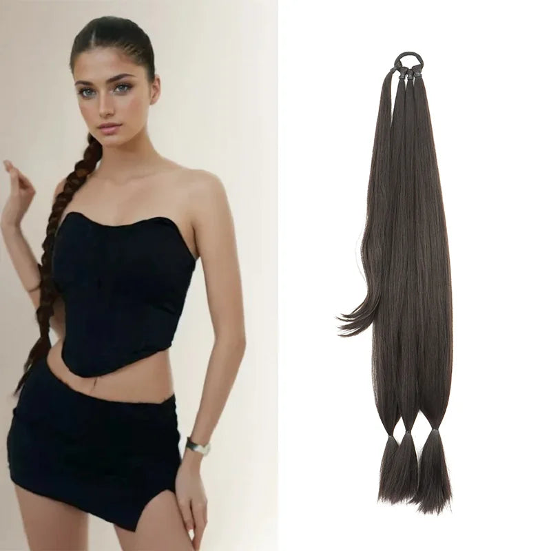 30-Inch (76 cm) Synthetic Long Braided Ponytail Hair Extension Heat-Resistant Box Braid for Women