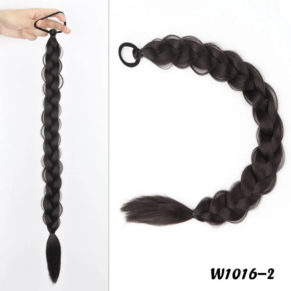 24-Inch (61 cm) Synthetic Braided Ponytail Extension for Women, High-Temperature Fiber Black/Brown with Hair Rope