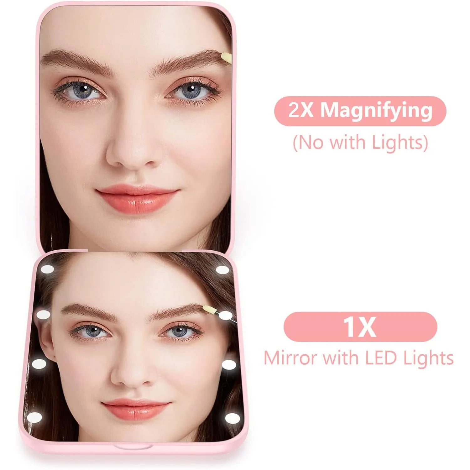 Mini LED Portable Foldable Pocket Makeup Mirror 1X/2X Magnifying Vanity Mirror