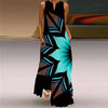 Women's Vintage Printed Boho Maxi Dress - V-Neck Sleeveless A-Line Summer Beach & Party Dress