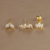 3-Pack 14K Gold-Plated Stainless Steel Crown Stud Earrings for Women with Crystal Zircon — Horse Eye Design