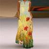 Vintage Print Boho Maxi Dress – Sleeveless V-Neck A-Line Beach Sundress with Pockets