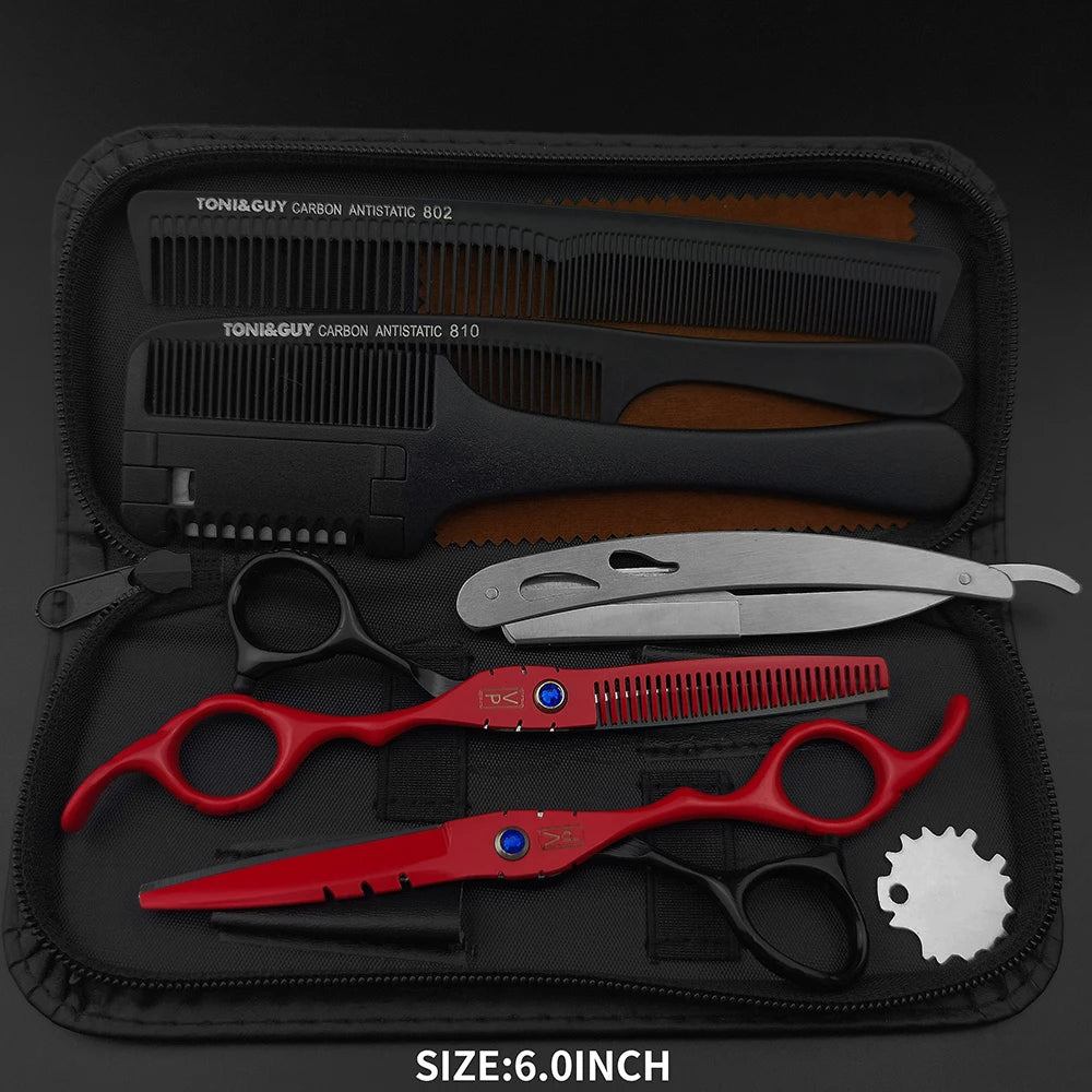 6.0 Inch (15.2 cm) Professional Japanese 440C Hairdressing Scissors Set – 28-Tooth Thinning Shears, Adjustable Ergonomic Salon Barber