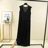 Plus Size Tank Dress L-6XL - Viscose Spandex Pleated Sleeveless Mid/Ankle-Length Lounge Dress, Waist-Slimming Loose Fit