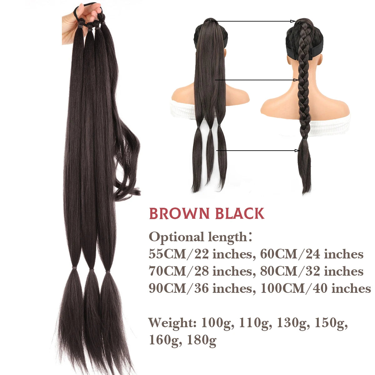 22-40 Inch (56-100 cm) Synthetic Braided Ponytail Hair Extension with Elastic Band