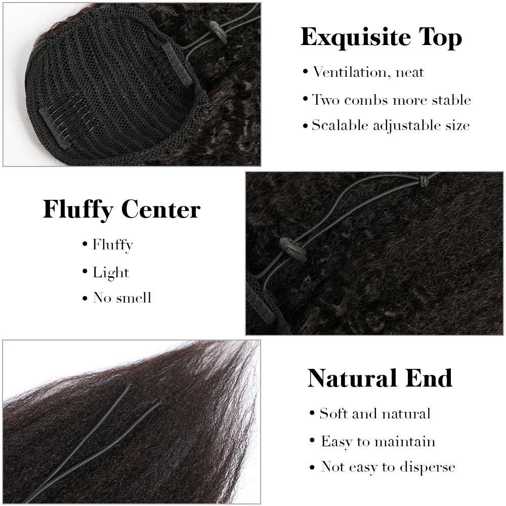 Alibele Clip-In Drawstring Ponytail Hair Extension Kinky Straight Remy Mongolian Human Hair 10-32 in (25-81 cm)