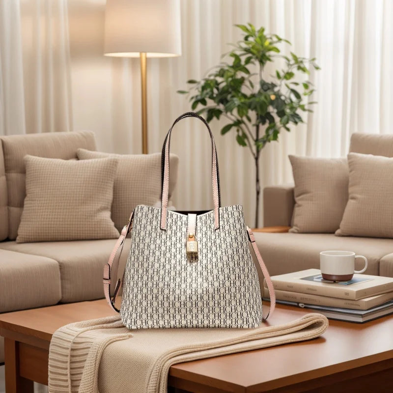 CHCH Premium PU Leather Crossbody Tote for Women – Large Capacity Letter-Print Bucket Messenger Bag