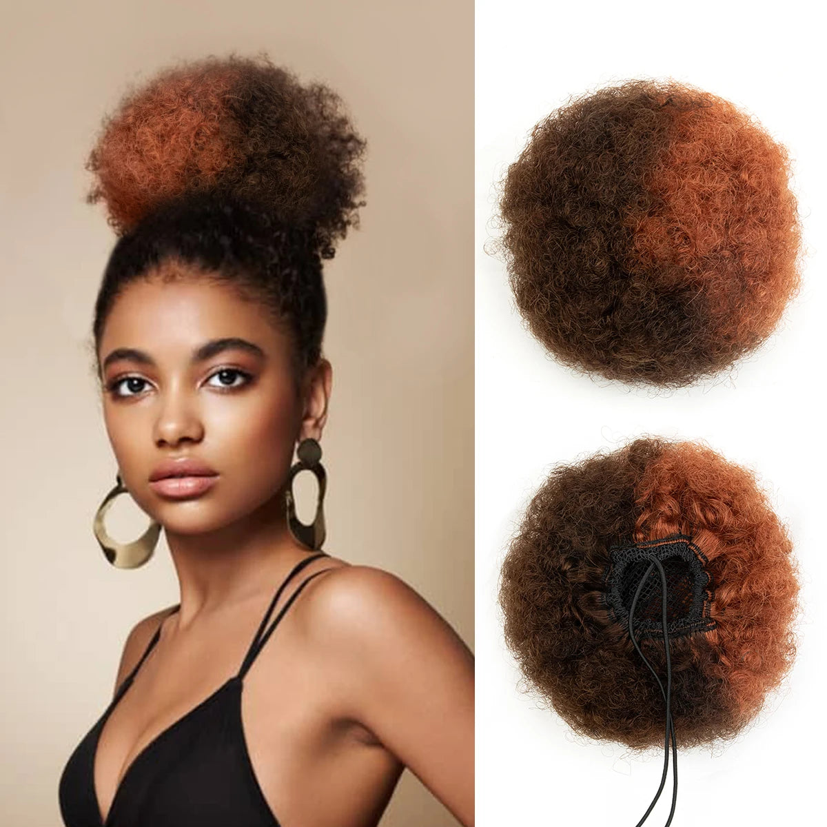 Kinky Curly Remy Human Hair Ponytail Afro Puff Drawstring Clip-In High Bun Updo Extension for Black Women