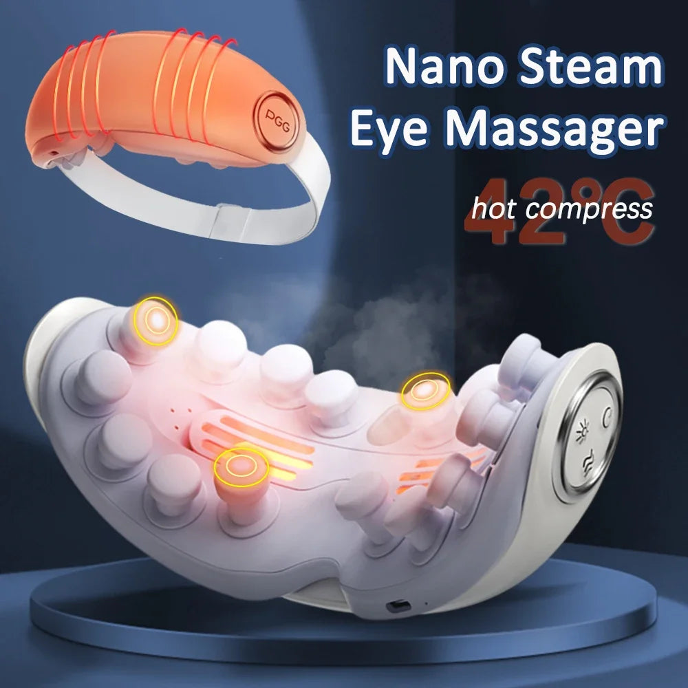 Nano Steam Heated Eye Massager Spa Glasses — Acupressure Kneading & Atomizing Therapy for Tired, Dry Eyes