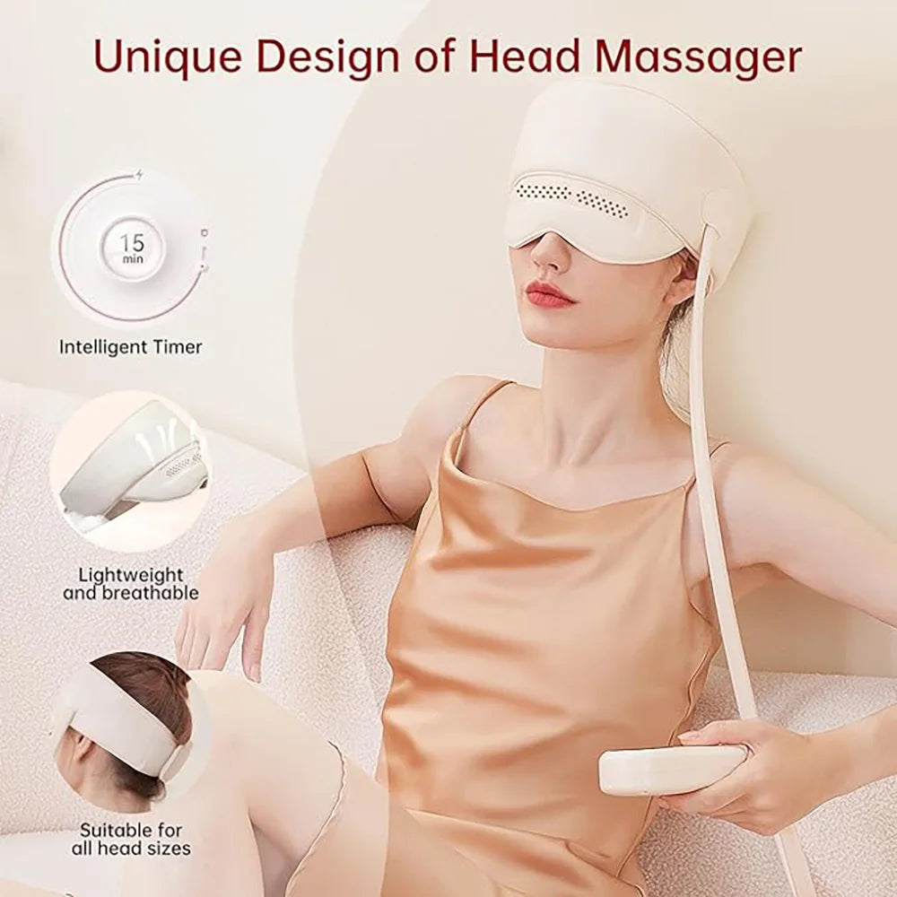 Electric Head Massager – Scalp & Eye Airbag Massager with Heat and Kneading, USB Rechargeable, 4 Modes