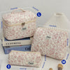 Quilted Cotton Makeup Bag – Zipper Cosmetic Organizer Box-Shaped Toiletry Case for Women & Girls