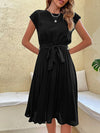 Elegant Summer Pleated Midi Sundress – Short Sleeve O-Neck Casual Beach Tunic (Solid Colors)
