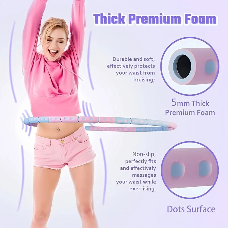 Adjustable 6-Section Weighted Foam Hula Hoop – 94 cm (37 in) Detachable Fitness Hoop for Waist Toning, Dance & Cardio
