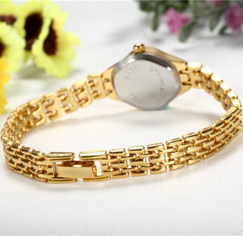 Gold Bracelet Women's Watch Small Dial Stainless Steel Luxury Quartz Wristwatch Elegant Gift