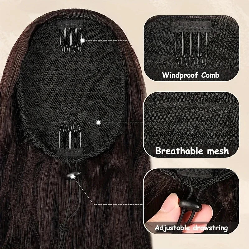 22-Inch (56 cm) Kinky Curly Drawstring Clip-In Ponytail - Long Synthetic High-Temperature Fiber Hair Extension for Women