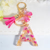 Pink Dried Flower Resin Initial Keychain with Butterfly Tassel A-Z Letter Keyring for Women Valentine's Gift