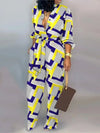 Women's Letter Print Long Sleeve Jumpsuit - Button-Front High-Waist One-Piece Overalls for Office & Streetwear