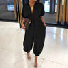 Women's Short Sleeve Lace-Up Dot Leopard Print Jumpsuit with Pockets, Casual Vintage Wide-Leg Ankle-Length