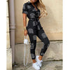 Women's Printed Belted Button-Front Collared Jumpsuit – Casual Office Capri (Ankle-Length)