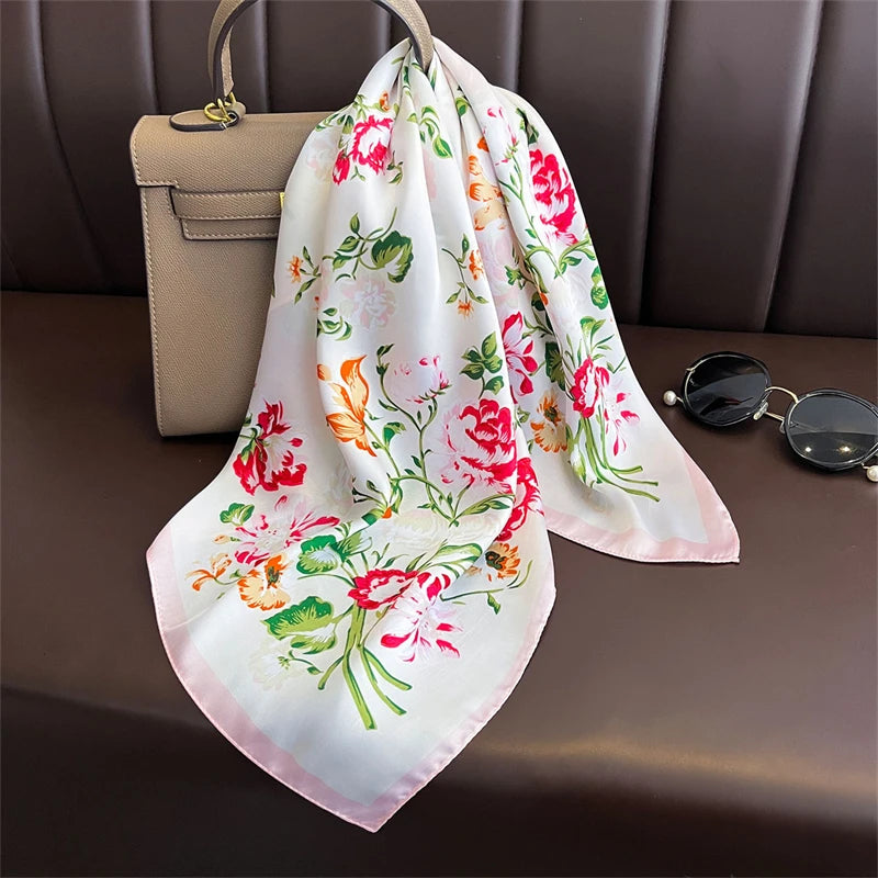 Luxury Satin Square Scarf 70 x 70 cm (27.6 x 27.6 in) – Silk-Feel Polyester Shawl Hijab Neckerchief Hair Ribbon Headband Bandana