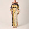 VEITCHE Women's Off-Shoulder Print 2-Piece Set — Long Sleeve Blouse & High-Waist Wide-Leg Pants
